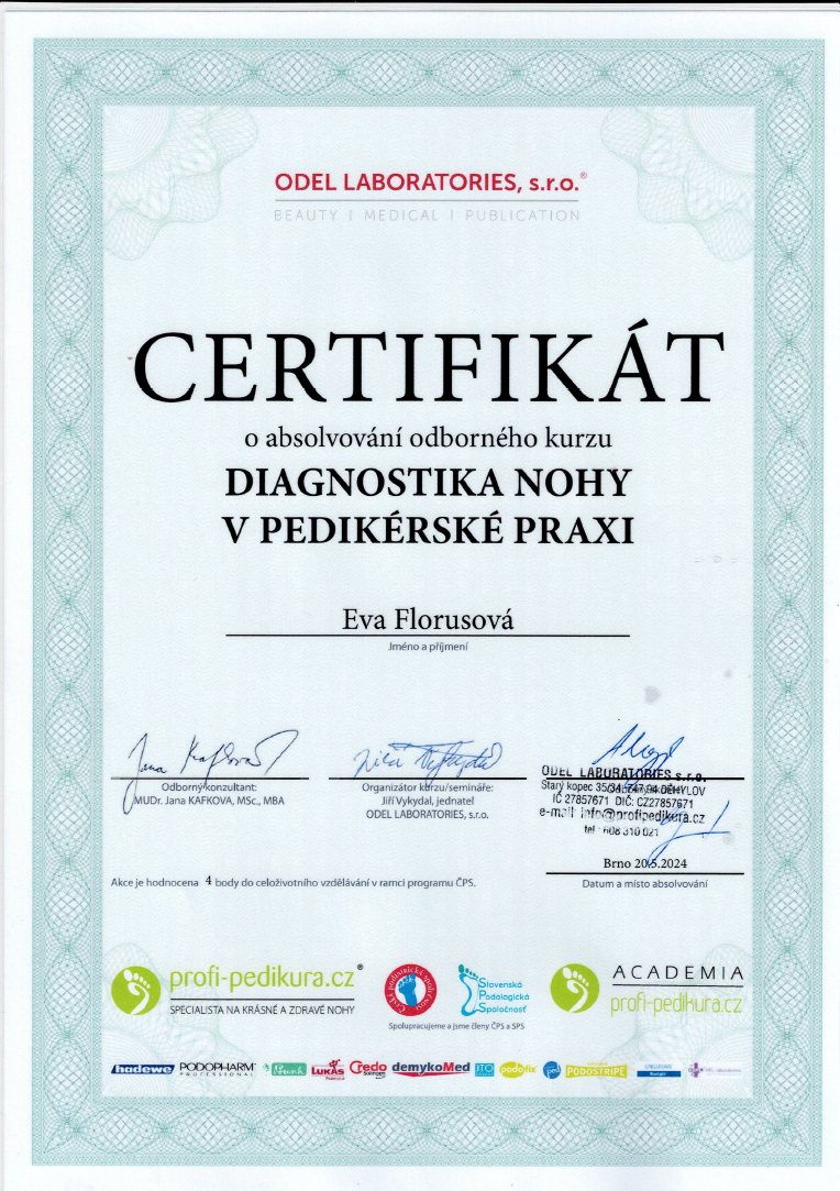 certifikat-diagnostika nohy v pedikerske praxi