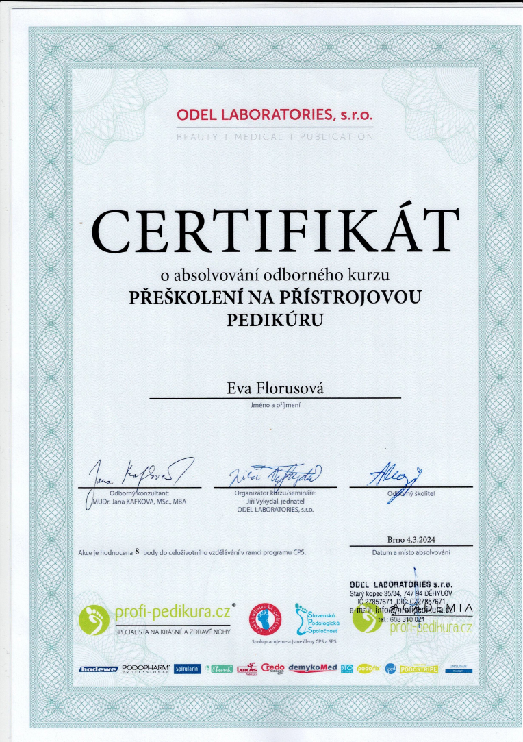 certifikat-přezkoušení na přístrojovou pedikuru